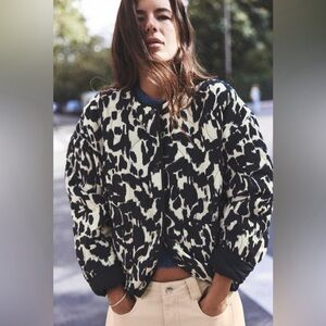 Zara Animal Print Puffer Jacket Black and White Women Stylish XS